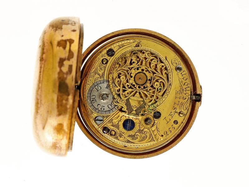 Zakhorloge verguld, snek spillegang ''Leslie, Londen'' - Herenzakhorloge - Handopwindbaar - Ca. 1800.