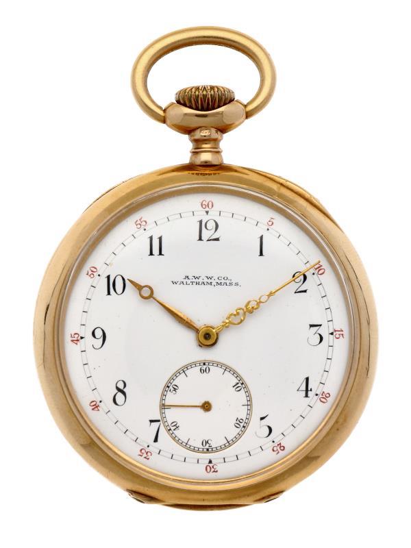 A.W.W.Co. Whaltham Mass goud - Herenzakhorloge - Handopwindbaar - Ca. 1897.