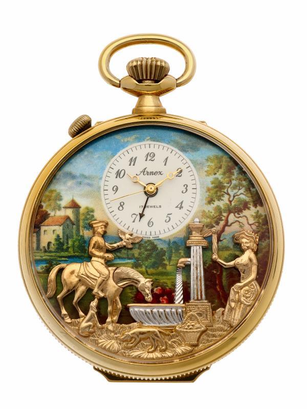 Zakhorloge verguld, Arnex Swiss Automaton - Herenzakhorloge - Handopwindbaar - Ca. 1980.