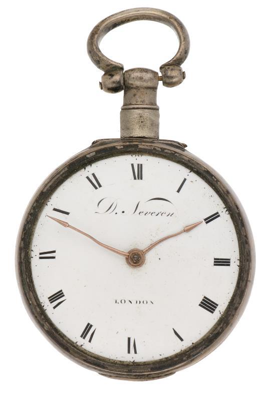 Zakhorloge verzilverd, snek spillegang ''D.D. Neveren, London'' - Herenzakhorloge - Handopwindbaar - Ca. 1860.