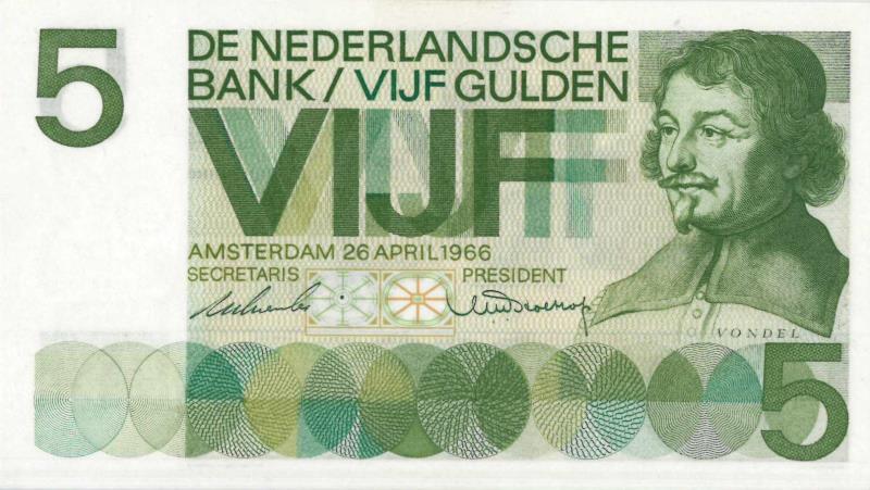 Nederland. 5 gulden. Bankbiljet. Type 1966. Vondel I - UNC.