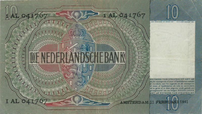 Nederland. 10 gulden. Bankbiljet. Type 1940 II. Meisje met druiven - Zeer Fraai -.