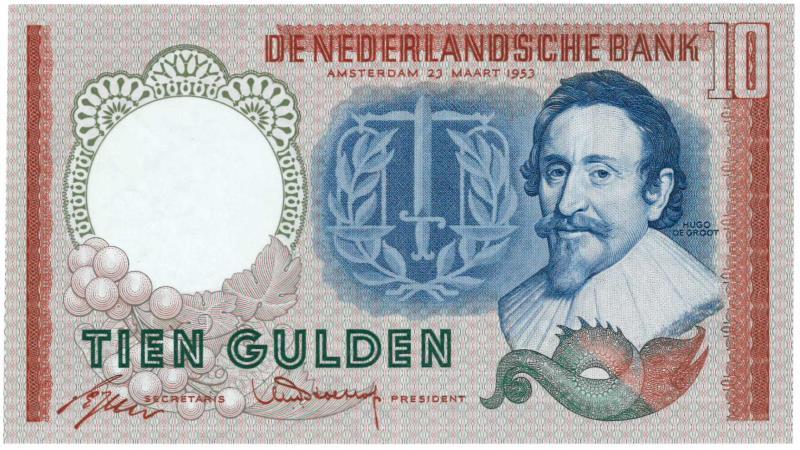 Nederland. 10 gulden. Bankbiljet. Type 1953. Hugo de Groot - Prachtig.