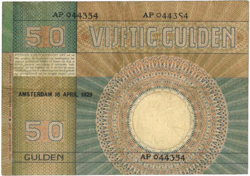 Nederland. 50 gulden. Bankbiljet. Type 1929. Minerva - Fraai.