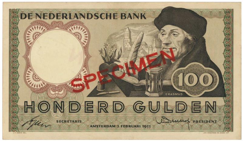 Nederland. 100 gulden. Bankbiljet. Type 1953. Erasmus - Extremely Fine.