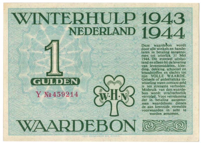 Nederland. 1 gulden. Waardebon. Type 1943-1944. - UNC.