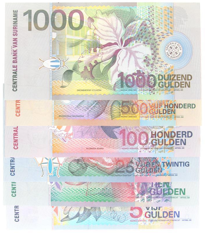 Suriname. 5-1000 gulden. Banknotes. Type 2000. - UNC.