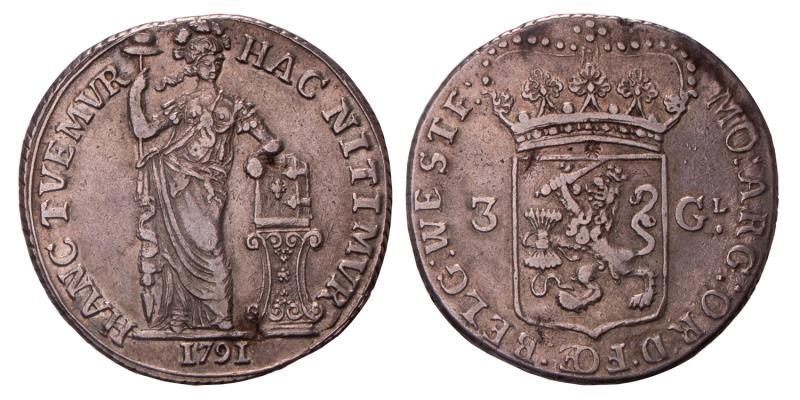 3 Gulden West-Friesland 1791. Zeer Fraai / Prachtig.