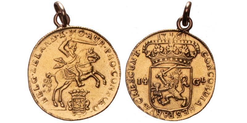 14 Gulden of gouden rijder Zeeland 1761. Zeer Fraai (in hanger).