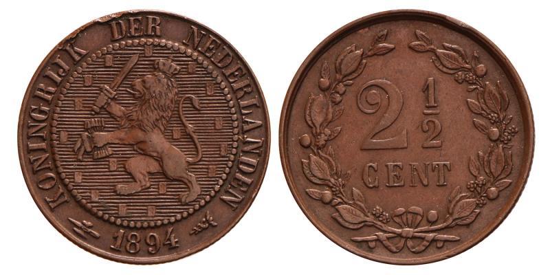 2½ Cent Wilhelmina 1894. Prachtig.