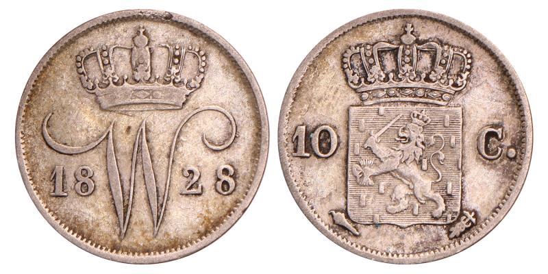 10 Cent Willem I 1828 U. Zeer Fraai +.