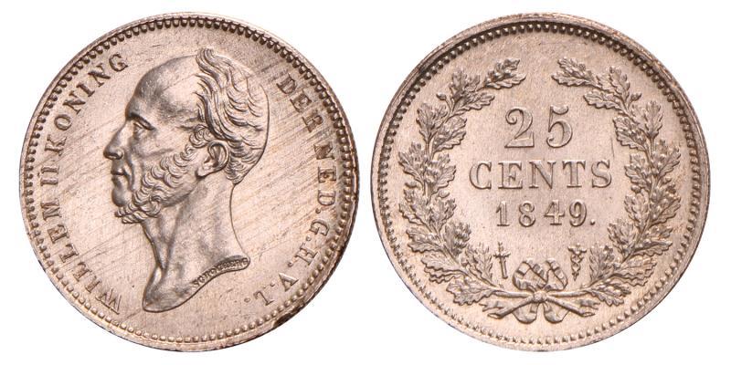 25 Cent Willem II 1849 punt. FDC.