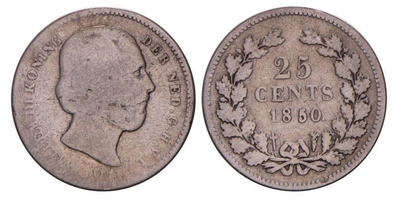 25 Cent Willem III 1850. Fraai.