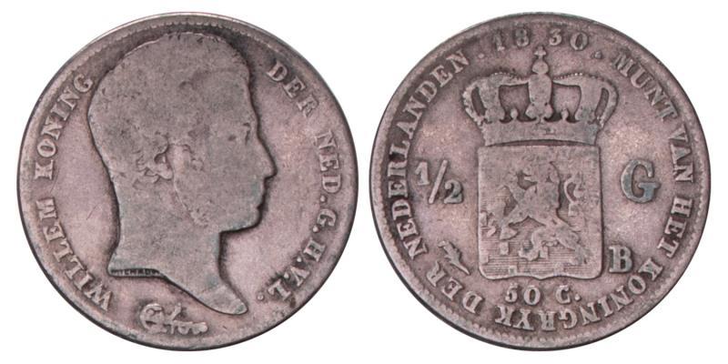 ½ Gulden Willem I 1830 B. Fraai.