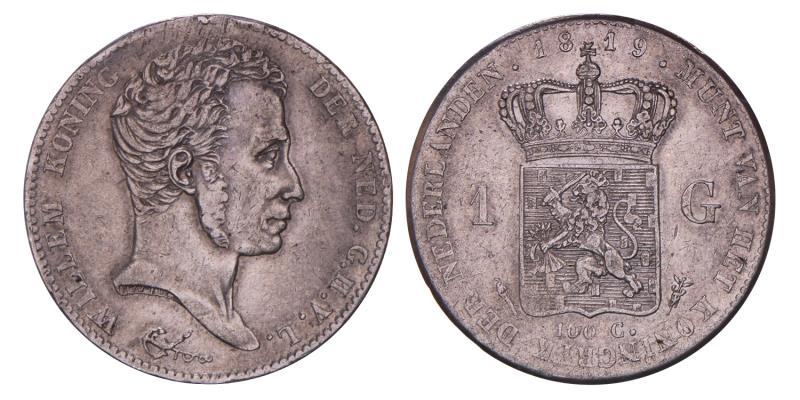 1 Gulden Willem I 1819. Zeer Fraai +.