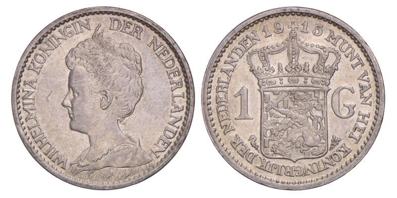 1 Gulden Wilhelmina 1915. Prachtig.