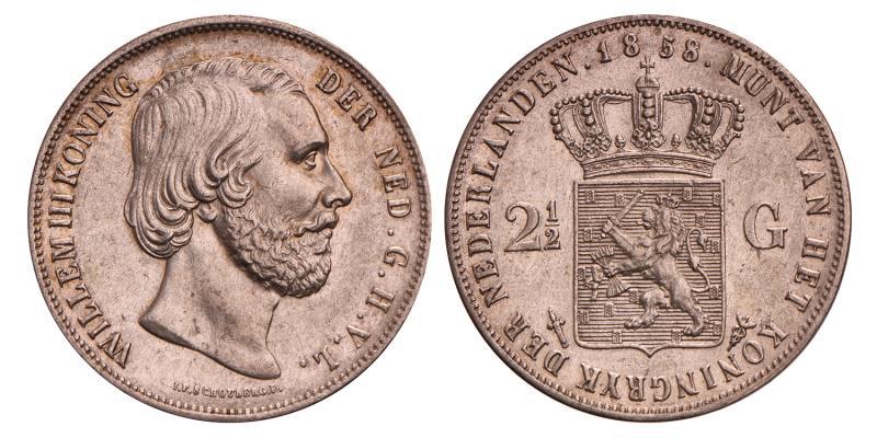 2½ Gulden Willem III 1858. Prachtig.