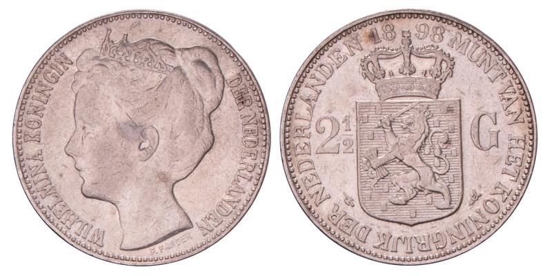 2½ Gulden Wilhelmina 1898. Zeer Fraai.