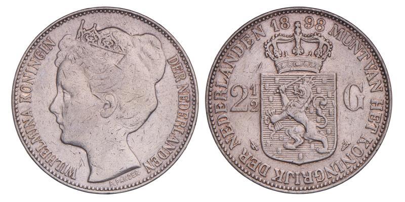 2½ Gulden Wilhelmina 1898. Zeer Fraai.