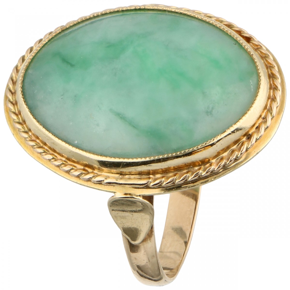 Geelgouden solitair ring, met jade - 14 kt.