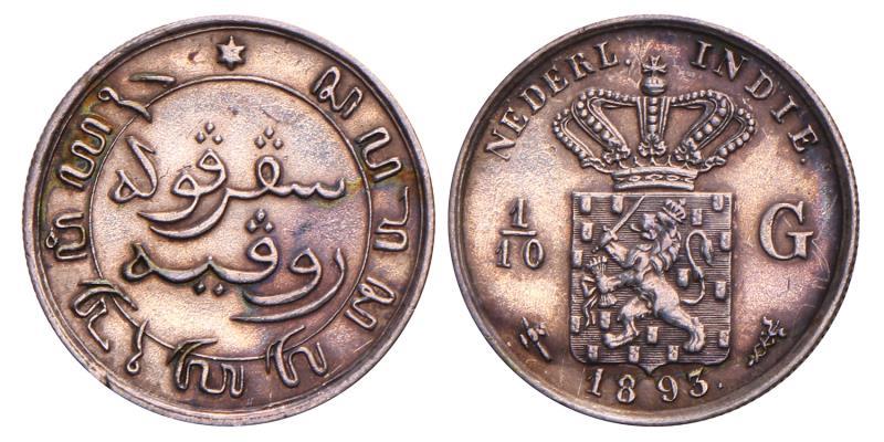 1/10 Gulden Wilhelmina 1893. Zeer Fraai + (gepoetst).
