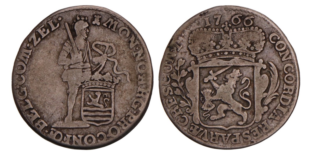 Kwart zilveren dukaat Zeeland 1766. Fraai / Zeer Fraai.