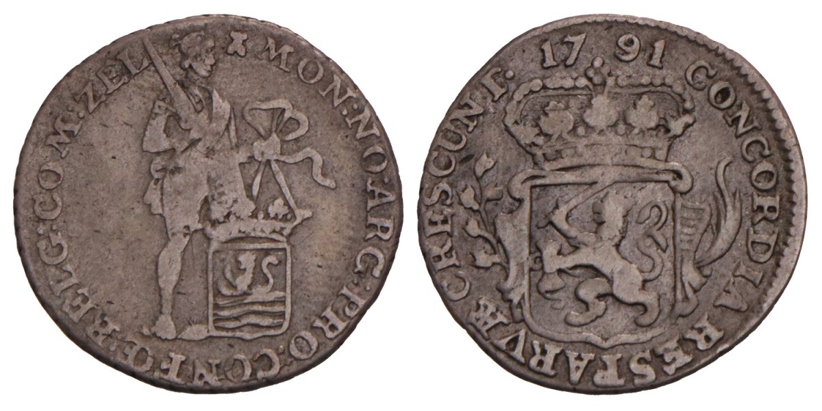 Achtste zilveren dukaat of "Pietje" Zeeland 1791. Zeer Fraai -.