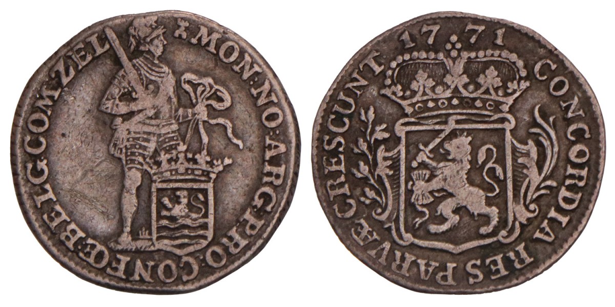 Achtste zilveren dukaat of "Pietje" Zeeland 1771. Zeer Fraai +.
