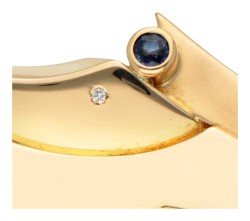 18K Geelgouden moderne broche met saffier en diamant.