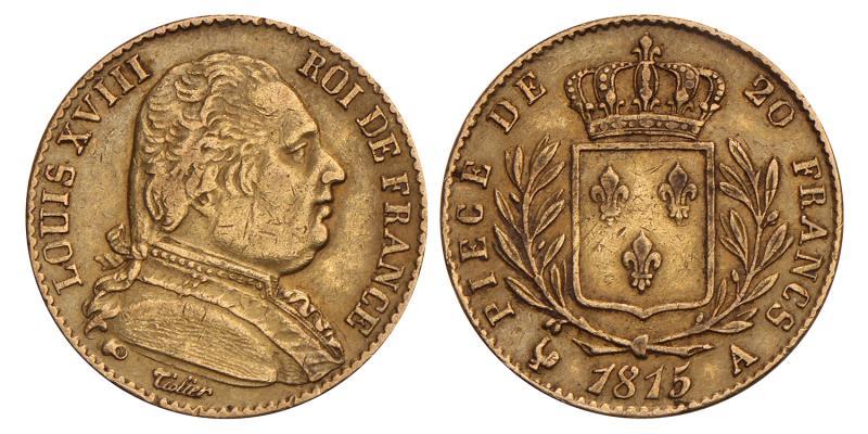 France. Louis XVIII. 20 Francs. 1815 A.