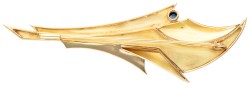18K Geelgouden moderne broche met saffier en diamant.