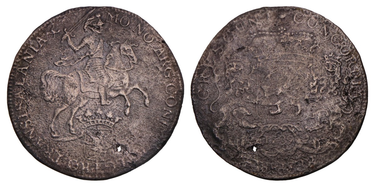 Dukaton of zilveren rijder Overijssel 1739. Zeer Goed / Fraai (gat).