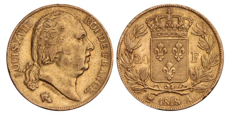 France. Louis XVIII. 20 Francs. 1818 A.