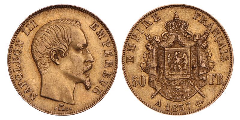 France. Napoleon III. 50 Francs. 1857 A.