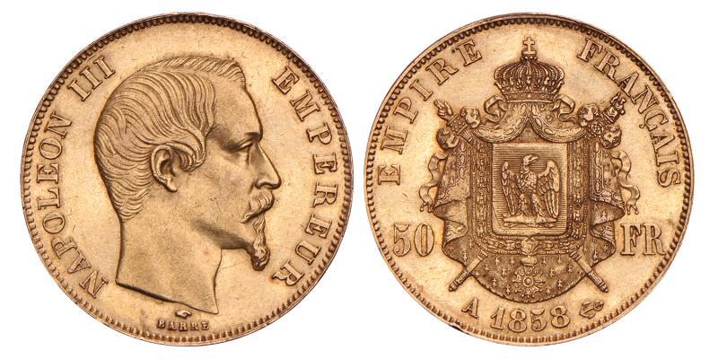 France. Napoleon III. 50 Francs. 1858 A.