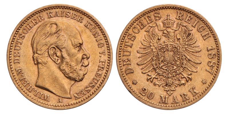Germany. Prussia. Wilhelm I. 20 Mark. 1887 A.