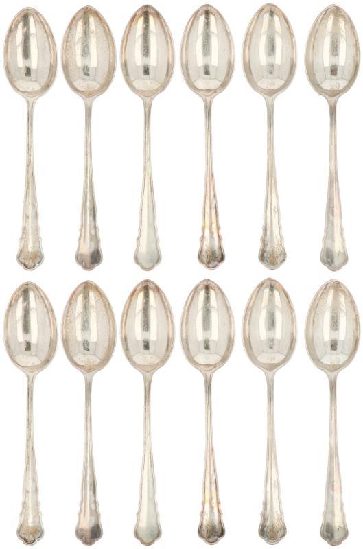 (12) Delige set dessertlepels zilver.