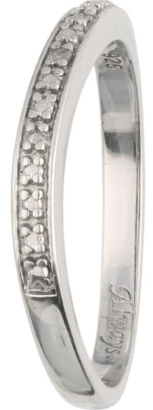 Rijring zilver, ca. 0.005 ct. diamant - 925/1000.