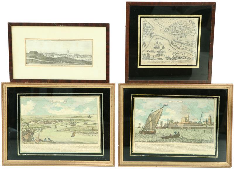 Een lot van (4) gravures van Lochem, Sluys, Oostmahorn en Delftzijl. 18e en 19e eeuw.