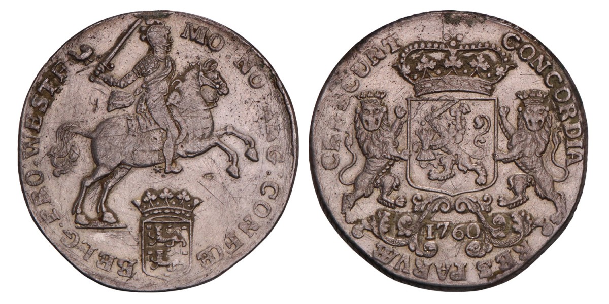 Dukaton of zilveren rijder West-Friesland 1760. Fraai / Zeer Fraai.