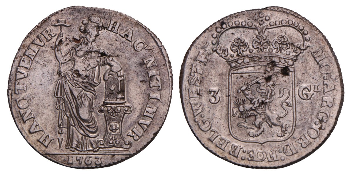 3 Gulden West-Friesland 1763. Zeer Fraai +.