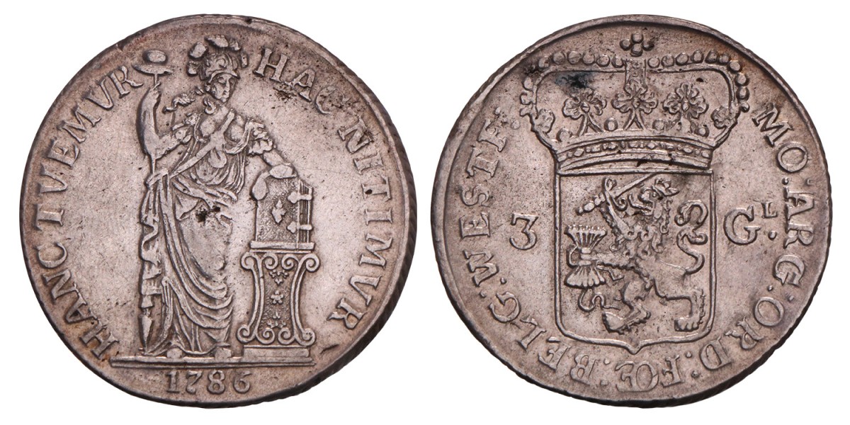 3 Gulden West-Friesland 1786. Zeer Fraai +.