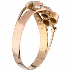 Rosegouden antieke ring, met natuurlijke opaal en zaadparel - 18 kt.