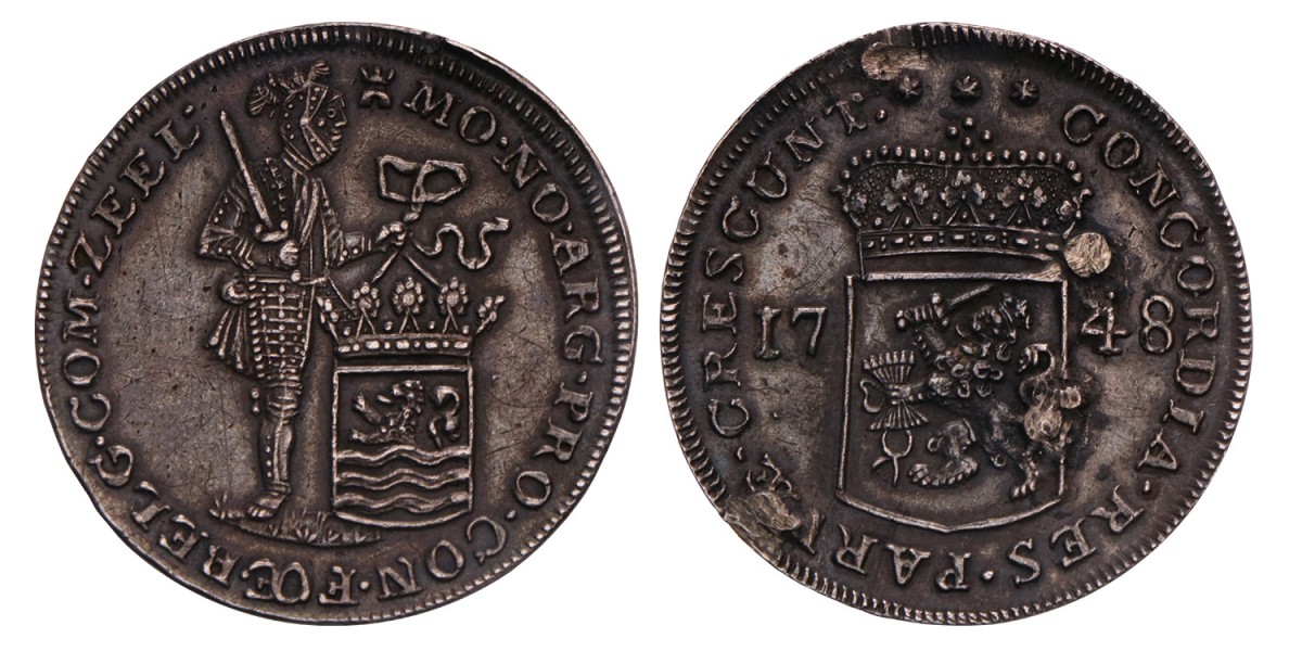 Zilveren dukaat Zeeland 1748 piedfort. FDC (montage).