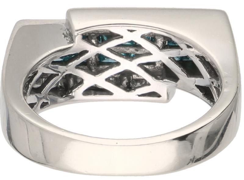 Design ring witgoud, ca. 1.04 ct. witte en blauwe diamant - 14 kt.