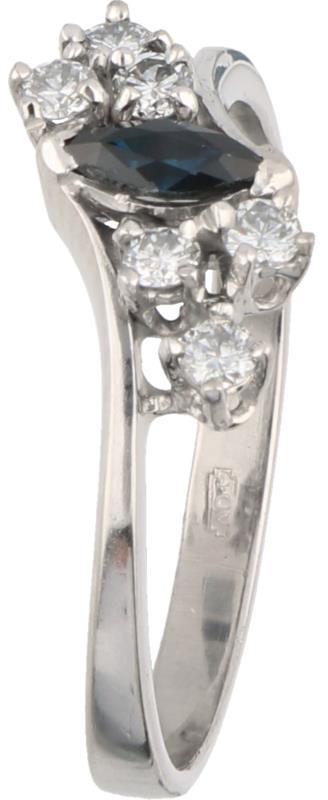 Desiree ring witgoud, ca. 0.24 ct. diamant en saffier - 14 kt.