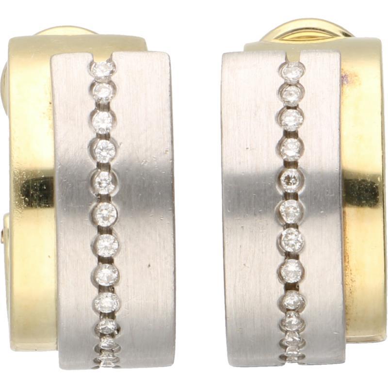 Set van collier en oorbellen bicolor goud, ca. 0.20 ct. diamant - 14 kt.