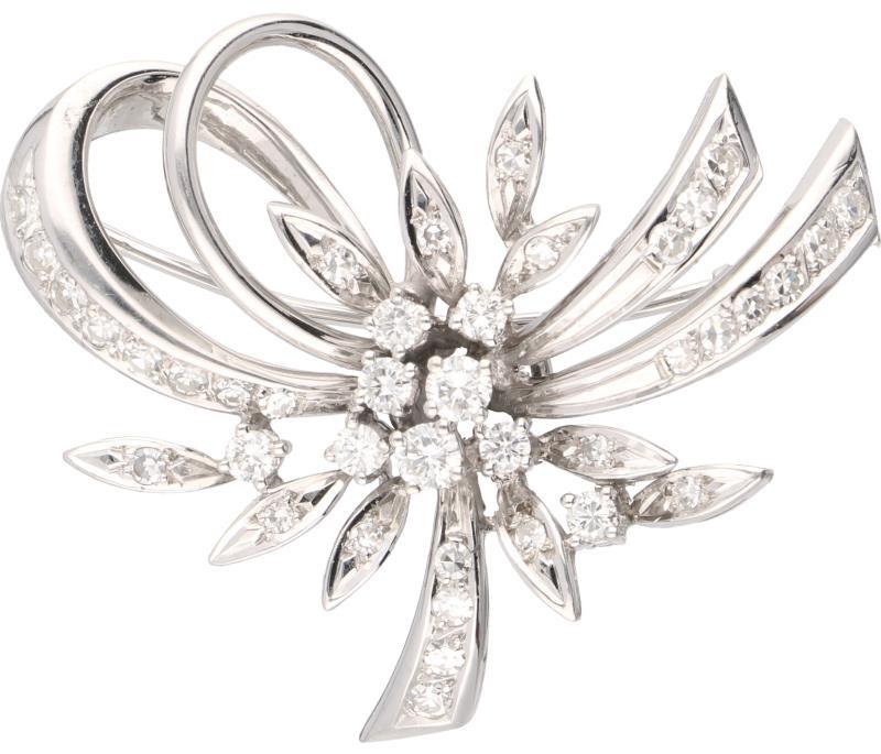 Broche witgoud, ca. 1.17 ct. diamant - 14 kt.