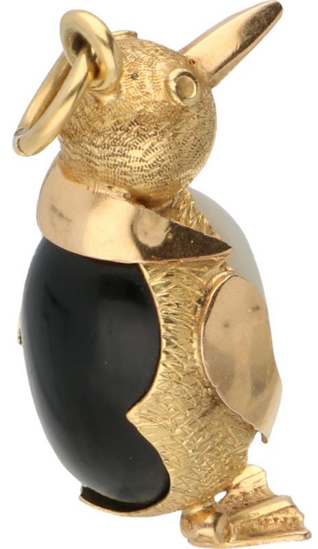 Hanger pinguin bicolor goud, onyx en chalcedoon - 18 kt.