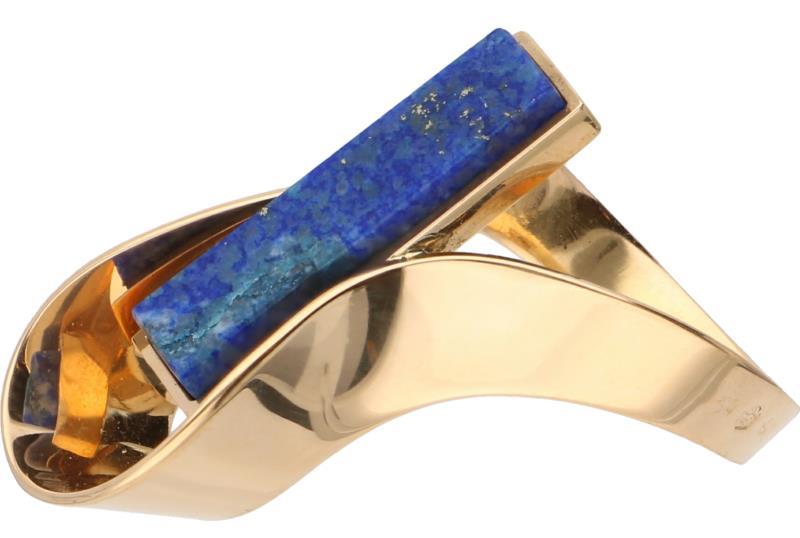Design ring geelgoud, lapis lazuli - 18 kt.